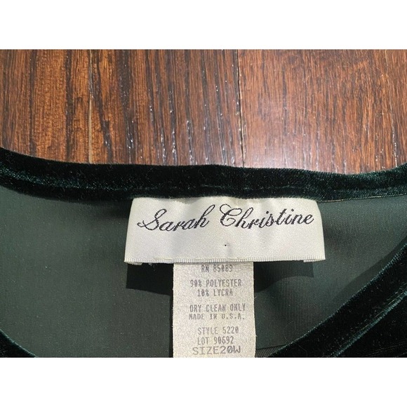 Vintage! Sarah Christine Emerald Green Velvet Maxi Dress 20W Modest Long Sleeves - Picture 3 of 4